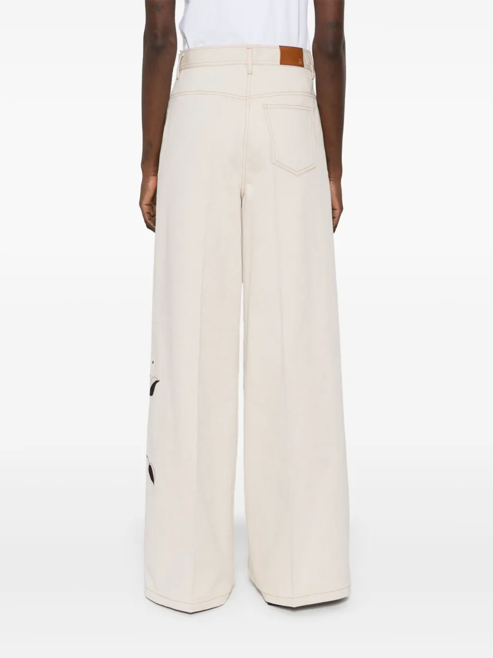 Forte Broek met geborduurde bloemen Beige