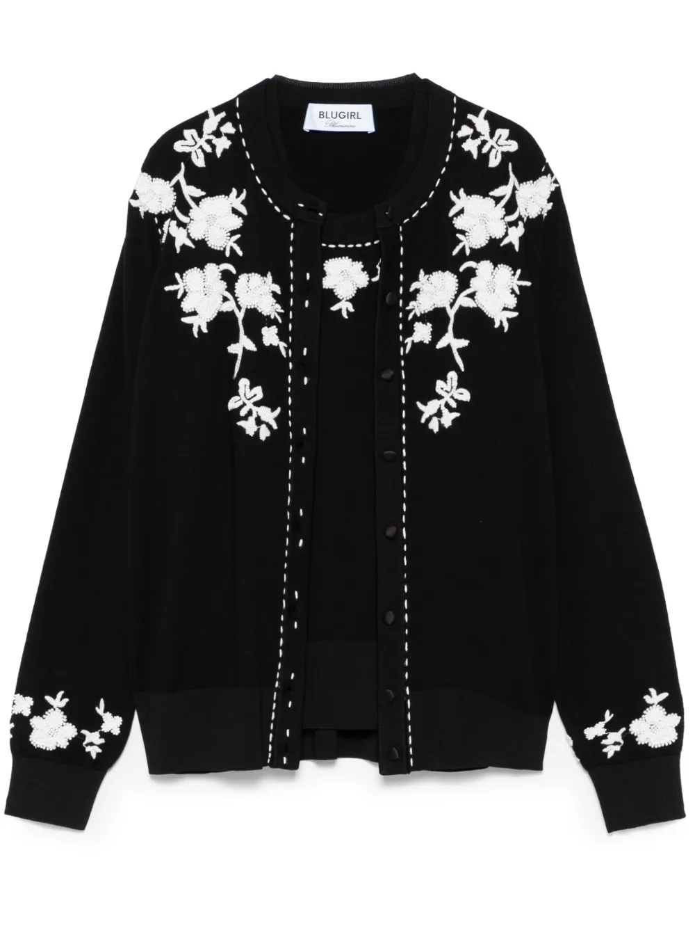 floral-embroidered cardigan set