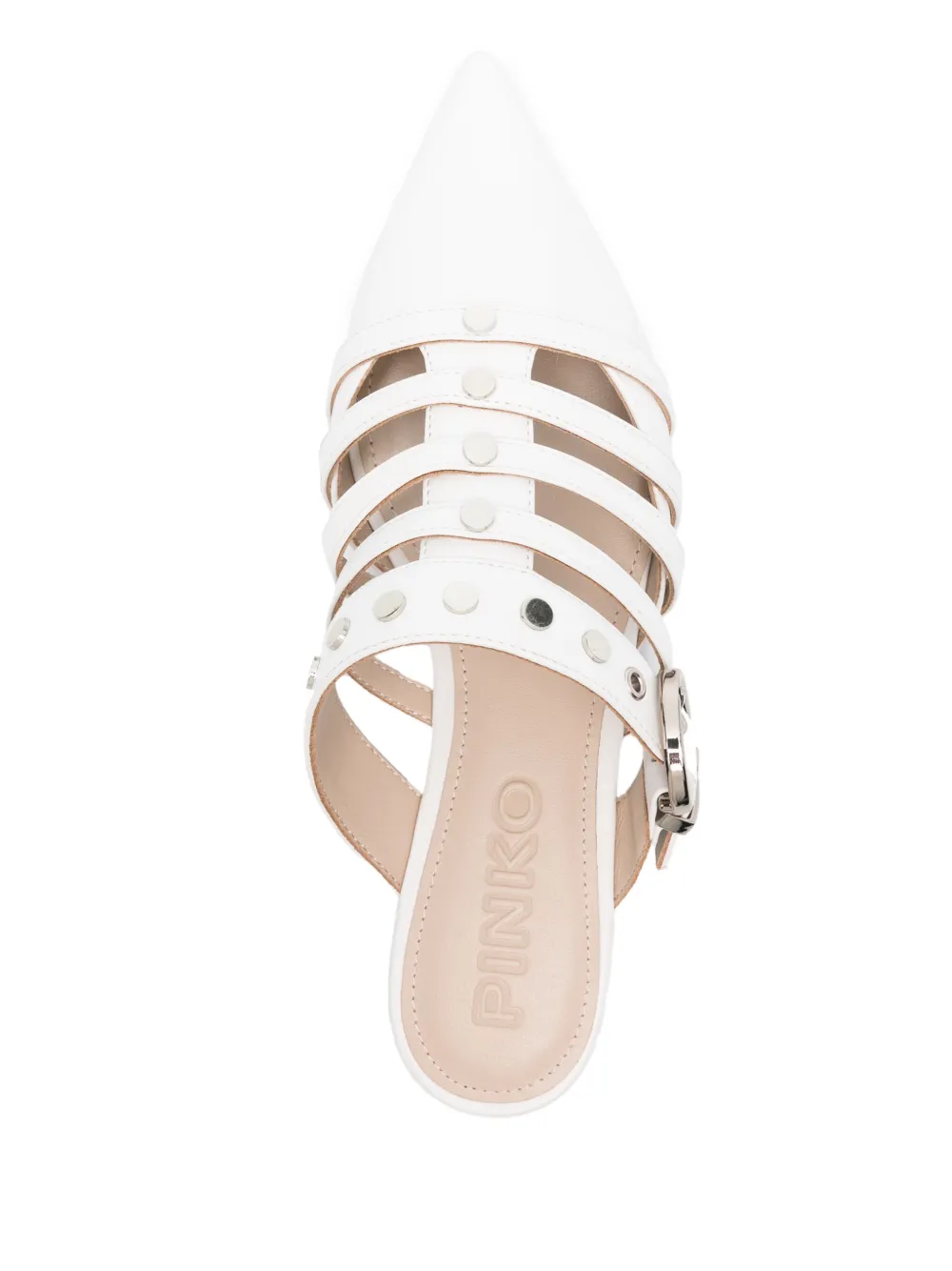 Shop Pinko Stud-embellished Mules In White