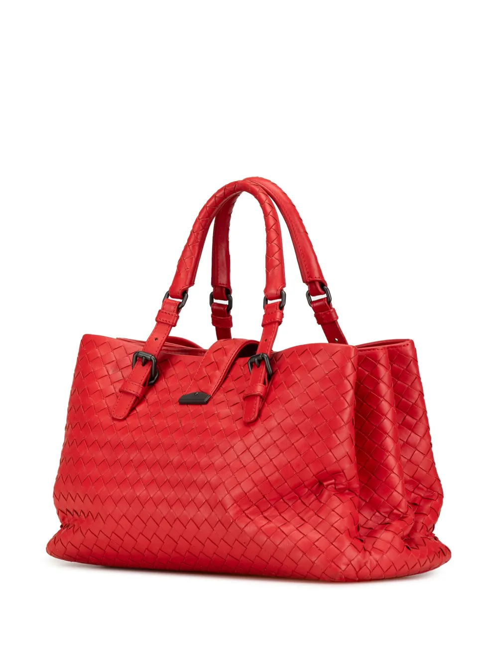 Pre-owned Bottega Veneta 2012-2024 Small Intrecciato Roma Satchel In Red