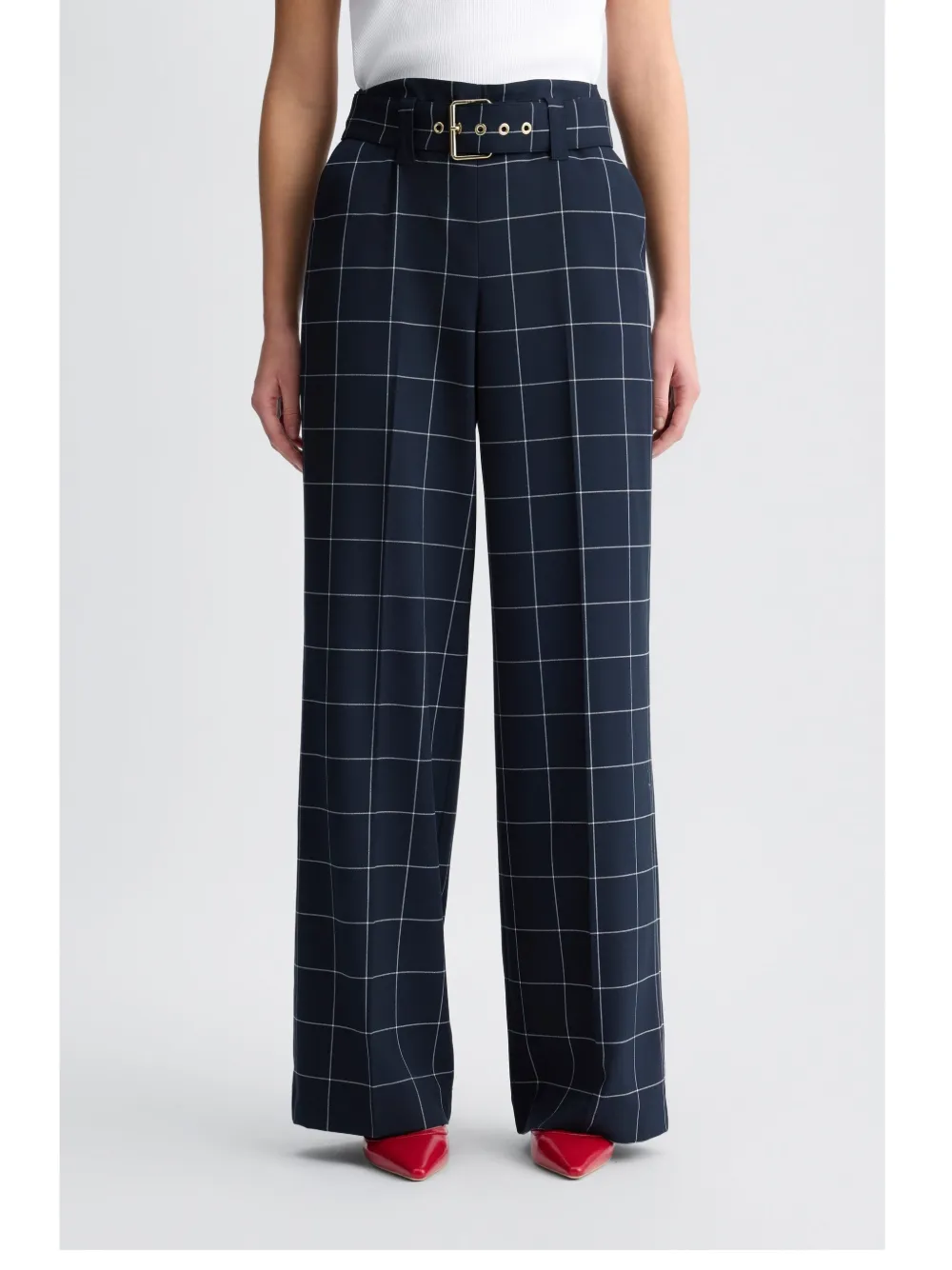 Shop Liu •jo Tailored Check Trousers In Blue