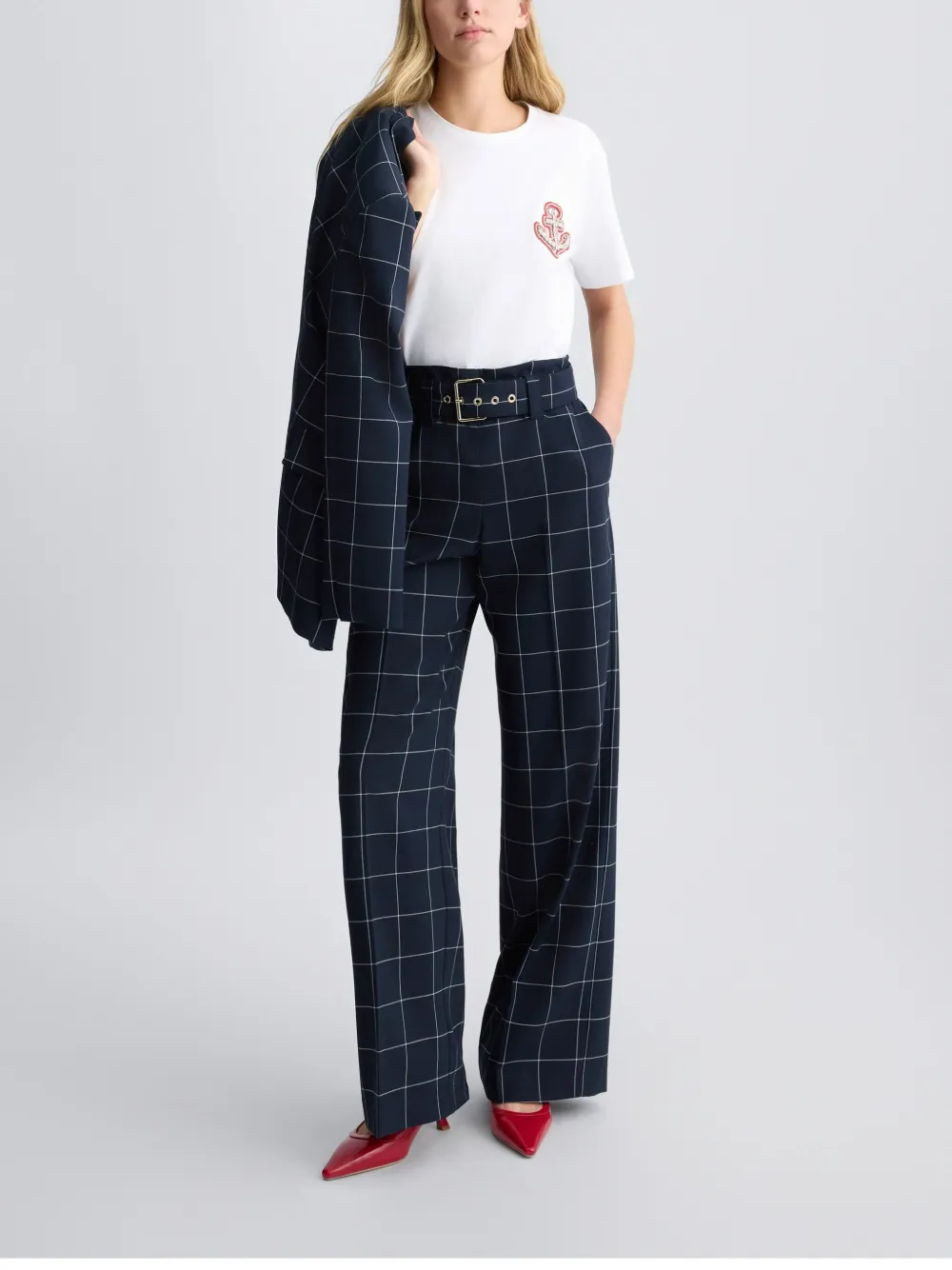 Shop Liu •jo Tailored Check Trousers In Blue