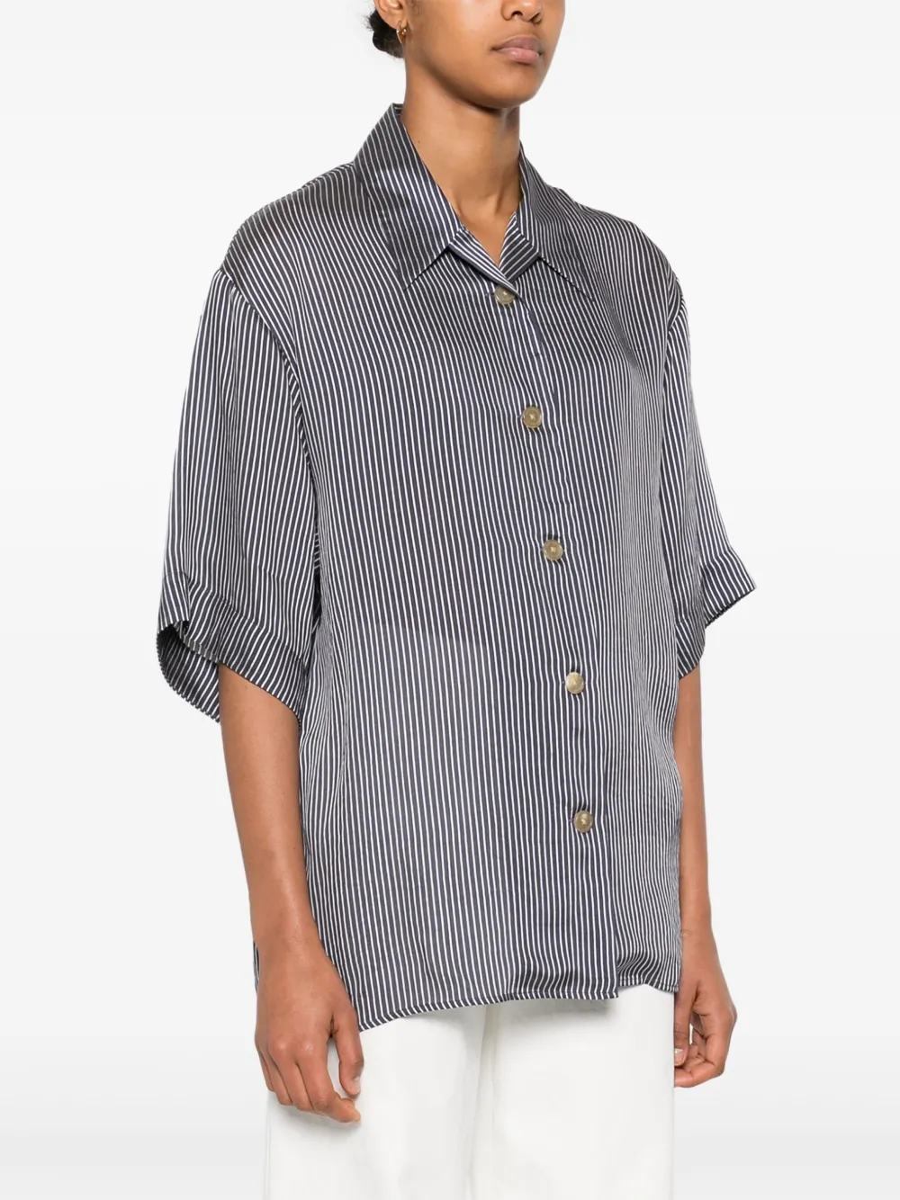 Shop Khaite Striped Shirt In Blue
