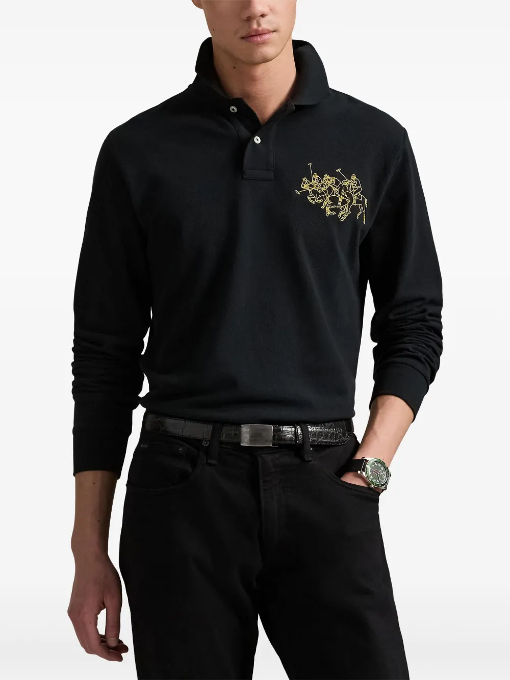 Polo Ralph Lauren Lunar New Year Triple-pony Polo Shirt In Black