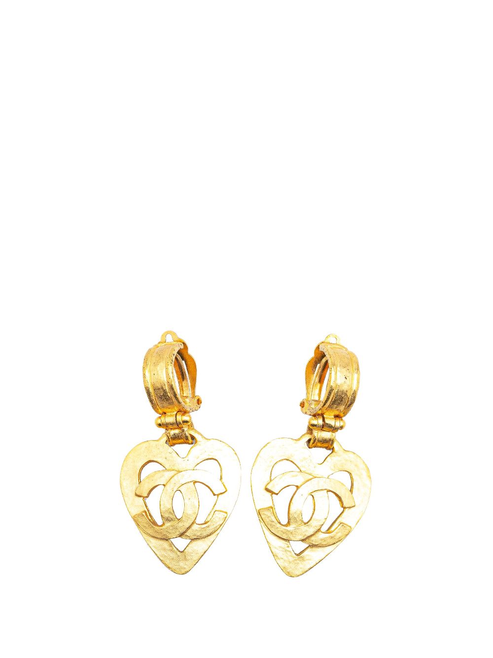 CHANEL Pre-Owned 1995 Gold Plated CC Heart Drop Clip On Earrings costume earrings