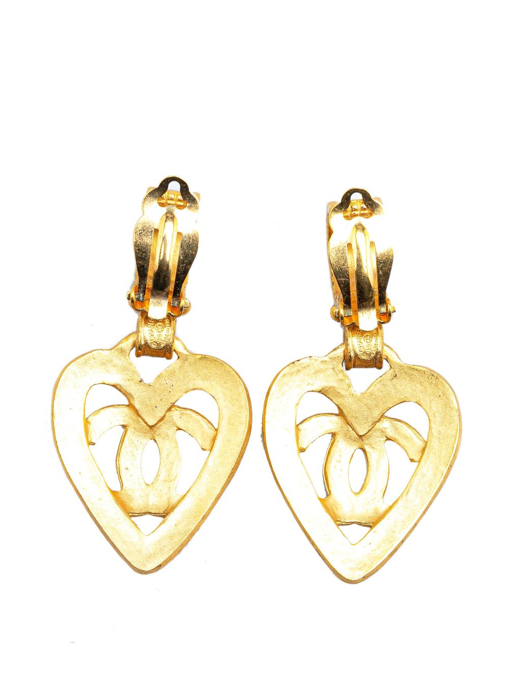 CHANEL Pre-Owned 1995 Gold Plated CC Heart Drop Clip On Earrings costume earrings