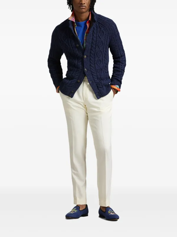 RALPH LAUREN アランニットカーディガン Polo Ralph Lauren アランニット カーディガン | ブルー | FARFETCH JP