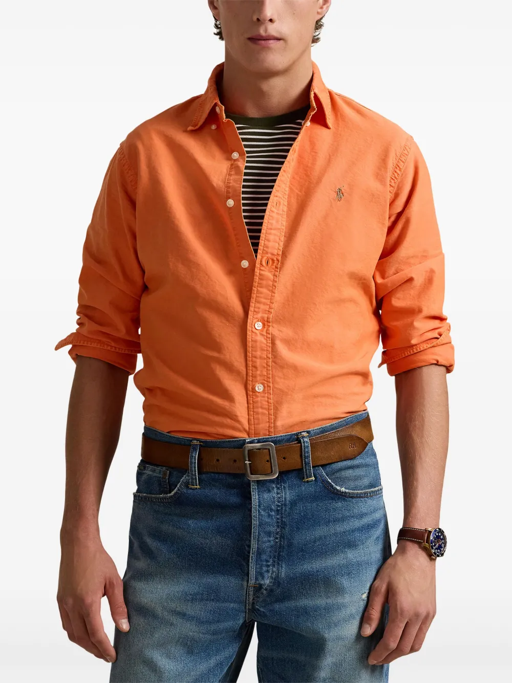 Polo Ralph Lauren Classic Fit Solid Orange Linen Button-down Shirt In Orange