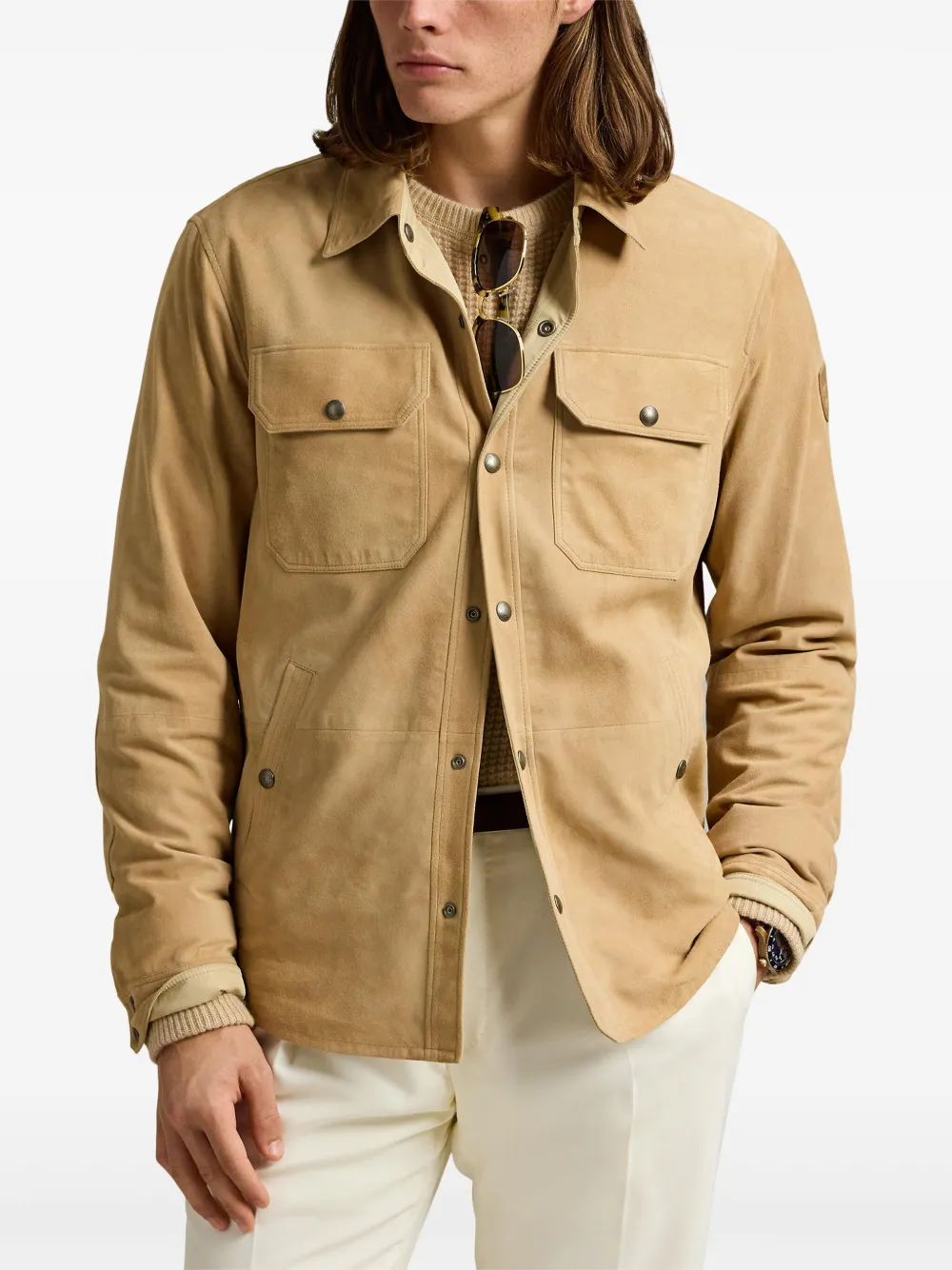 Polo Ralph Lauren Reversible Suede-taffeta Shirt Jacket In Neutrals
