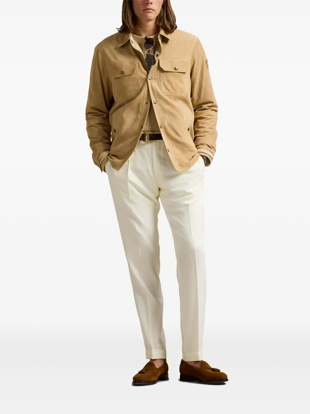 Polo Ralph Lauren Reversible Suede-taffeta Shirt Jacket In Neutrals