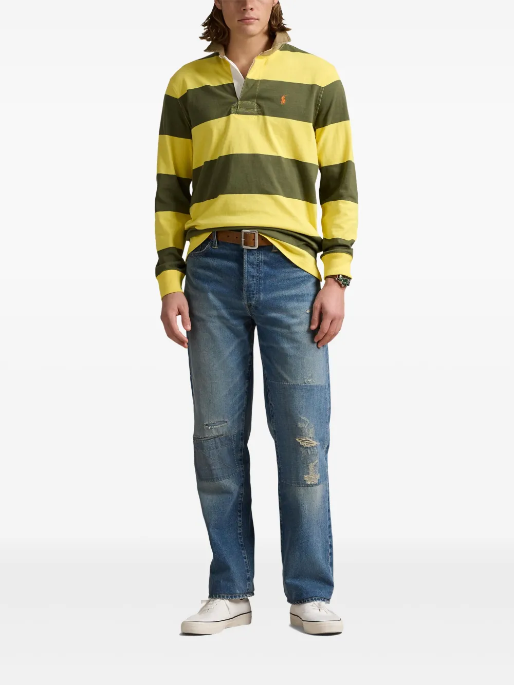 Polo Ralph Lauren Classic Fit Khaki-collar Rugby Shirt In Green