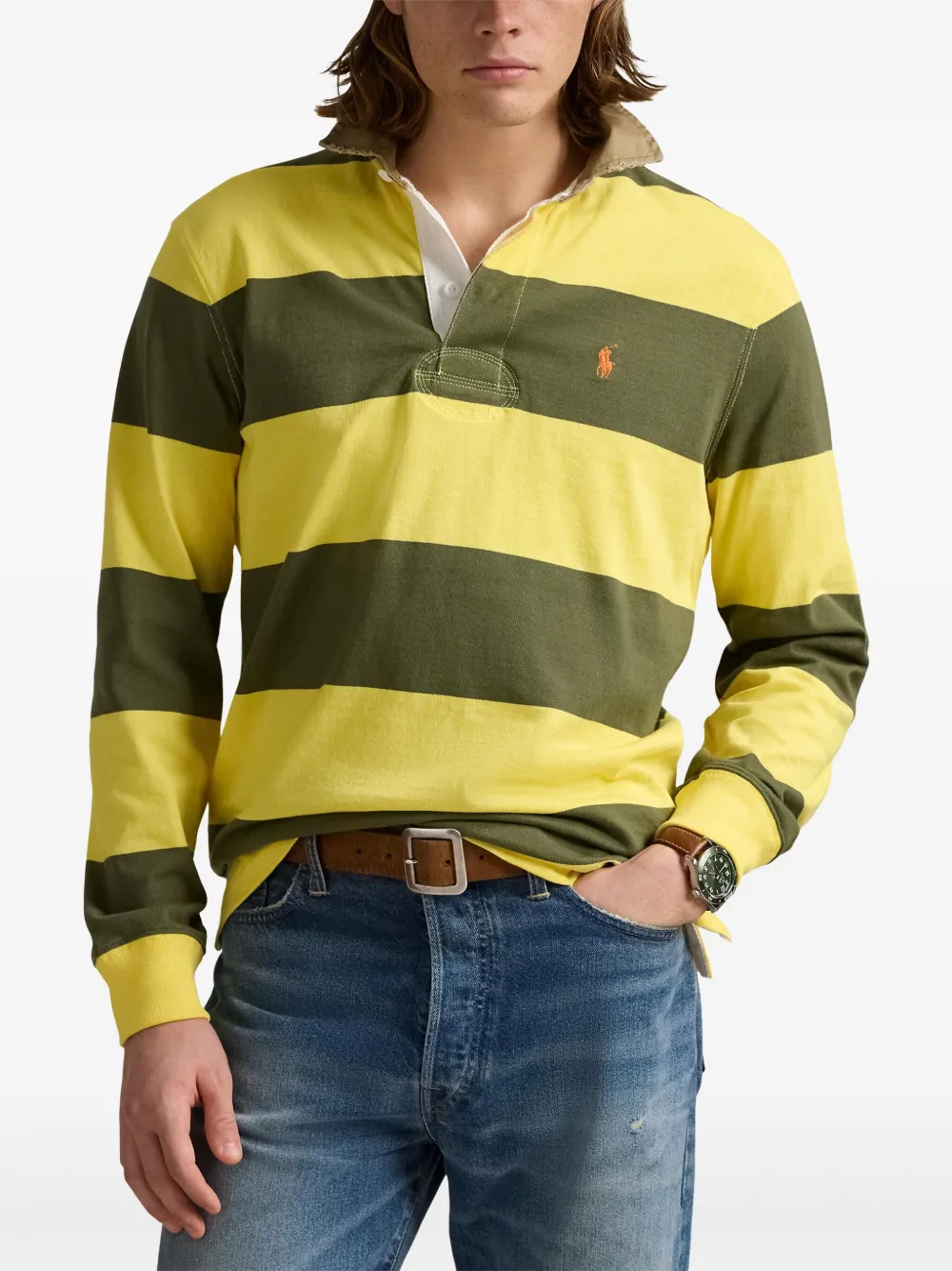 Polo Ralph Lauren Classic Fit Khaki-collar Rugby Shirt In Green