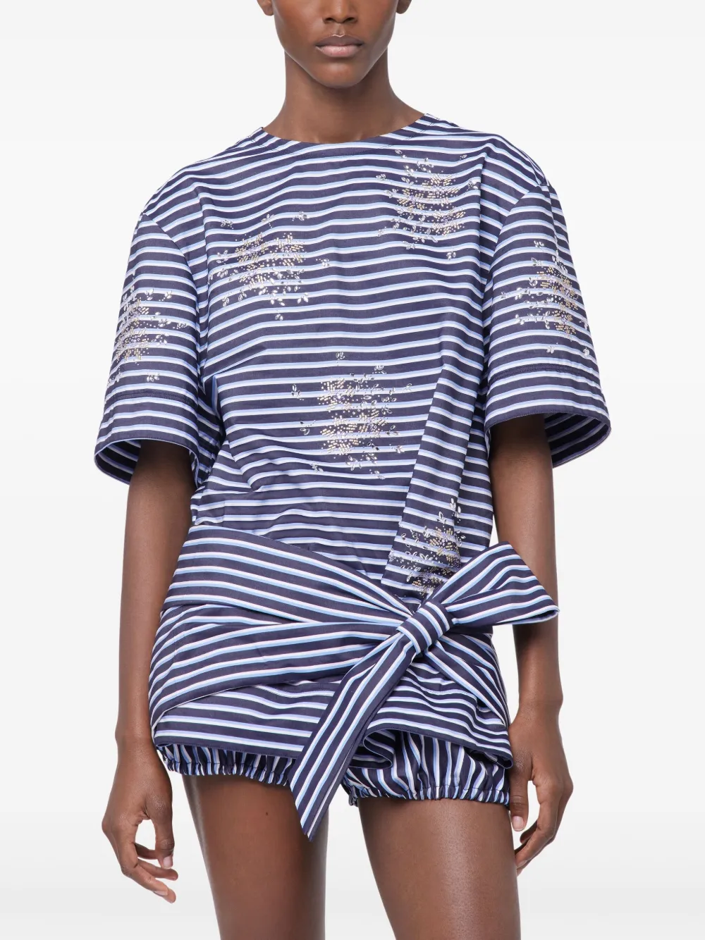 Shop Rabanne Striped T-shirt In Blue
