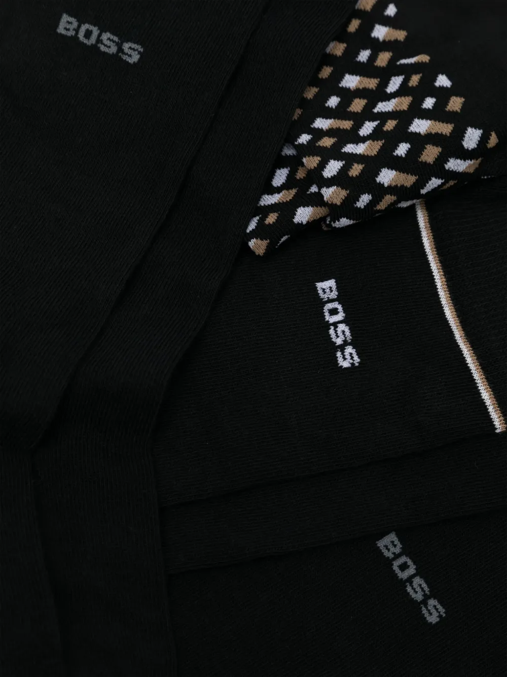 BOSS Vier paar intarsia sokken met logo - Zwart