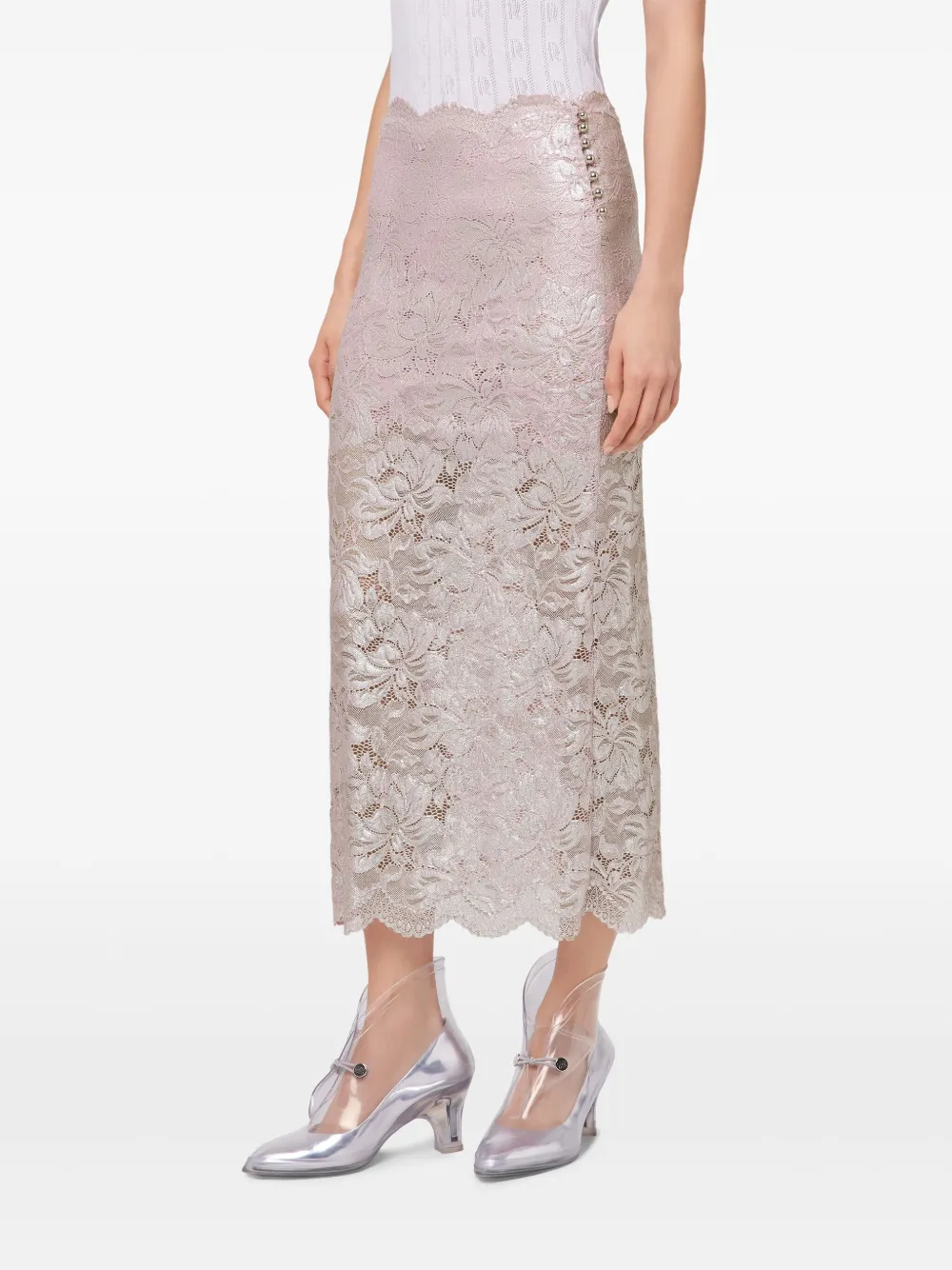 Shop Rabanne Lace Maxi Skirt In Rosa