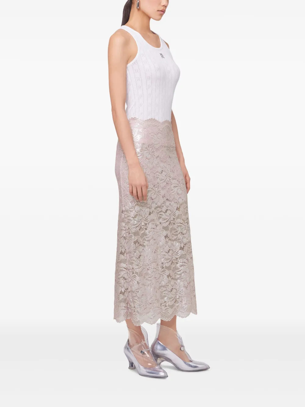 Shop Rabanne Lace Maxi Skirt In Rosa