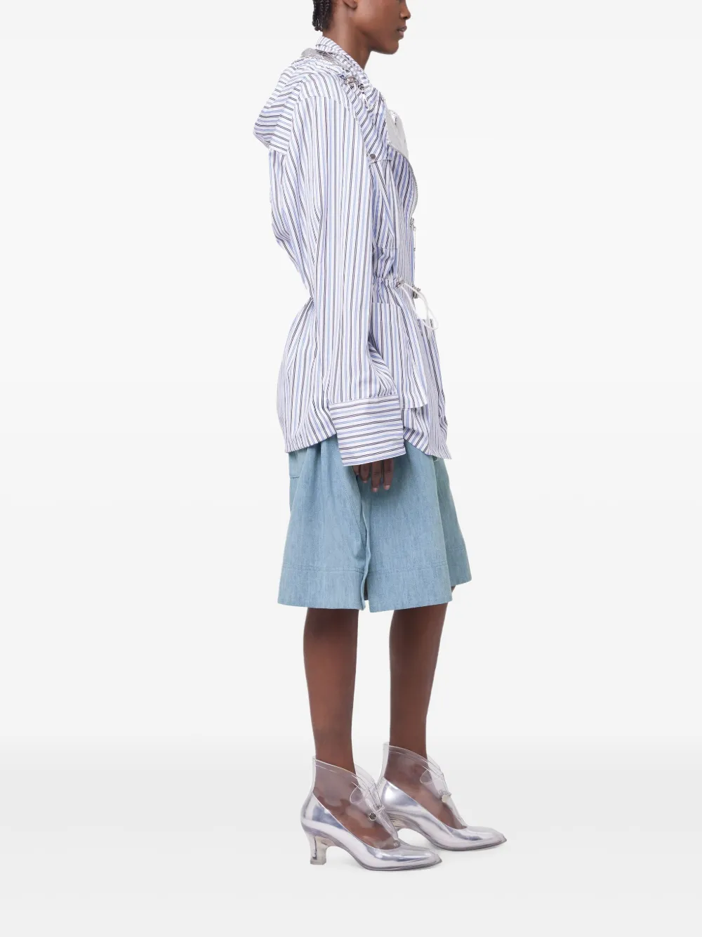 Shop Rabanne Striped Hooded Jacket In Blau