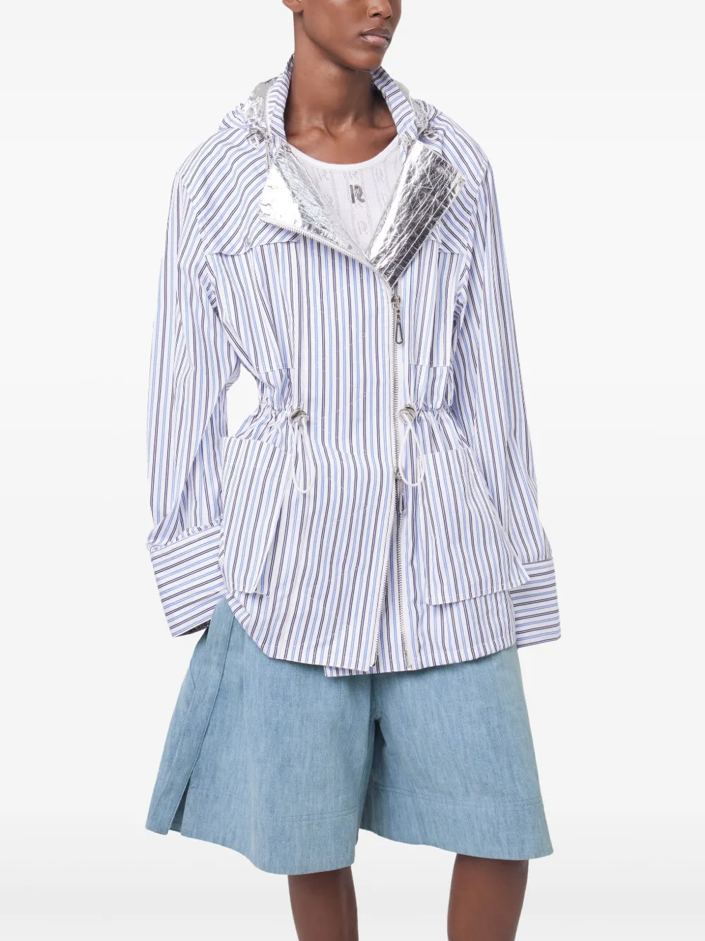 Shop Rabanne Striped Hooded Jacket In Blau