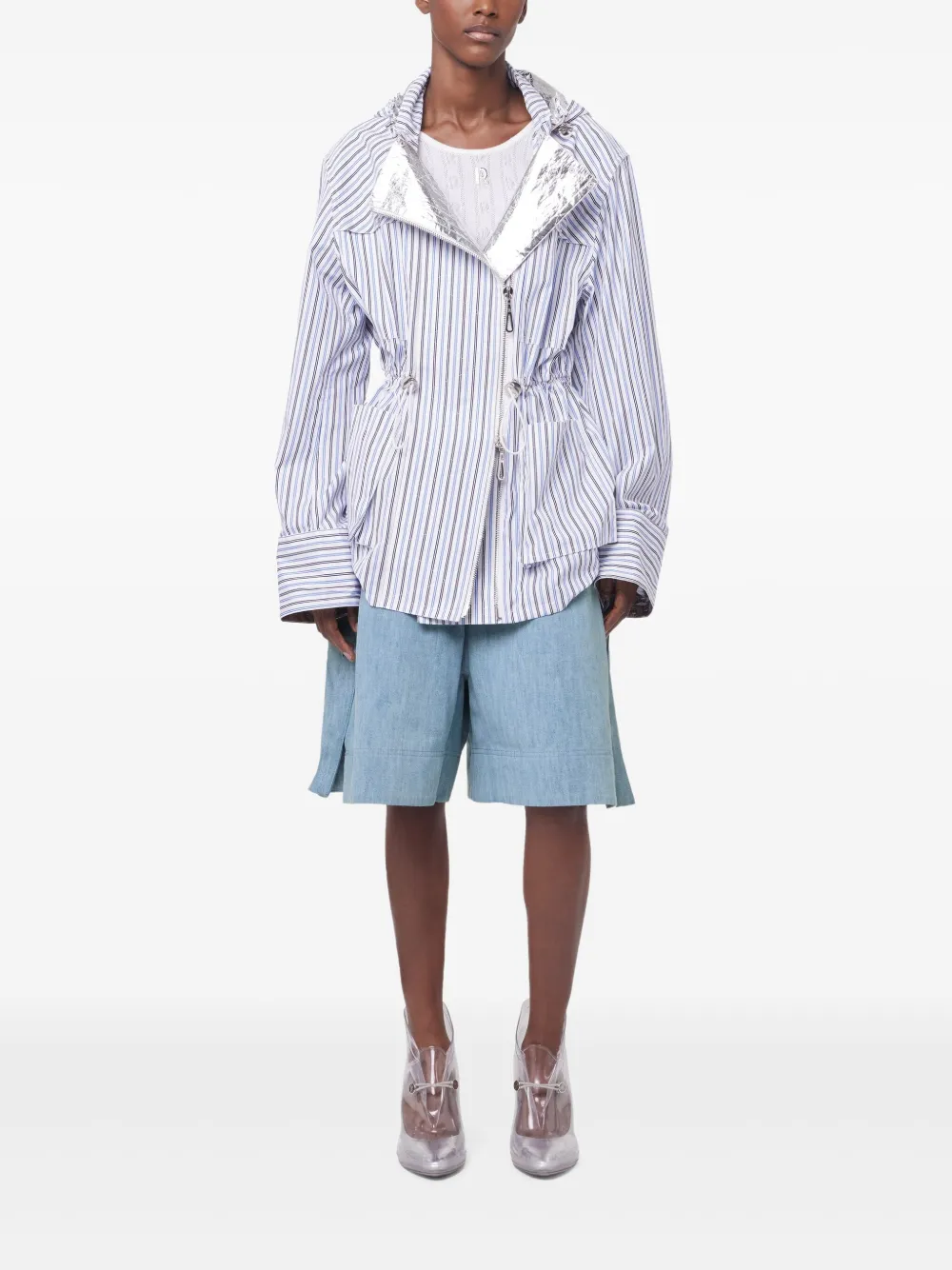 Shop Rabanne Striped Hooded Jacket In Blau