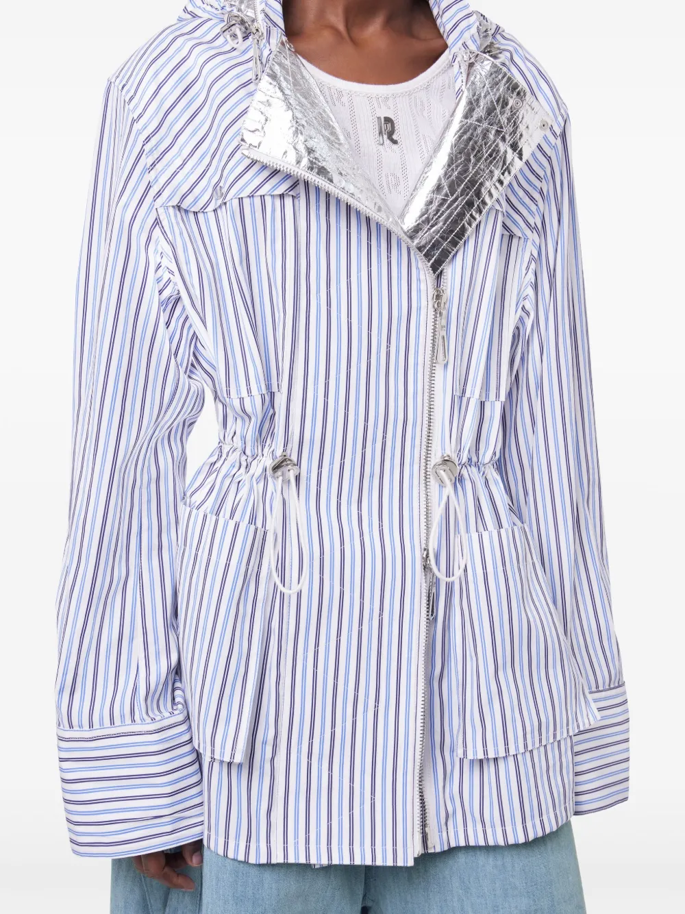 Shop Rabanne Striped Hooded Jacket In Blau