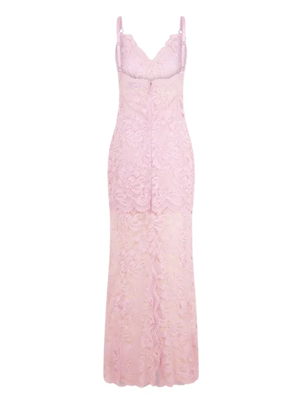 ワンピース RABANNE Woman Dress Pink 25EJRO106PA0244 M959 PINK LONG DRESS IN LACE WITH SILVER INDUCTION | Rabanne