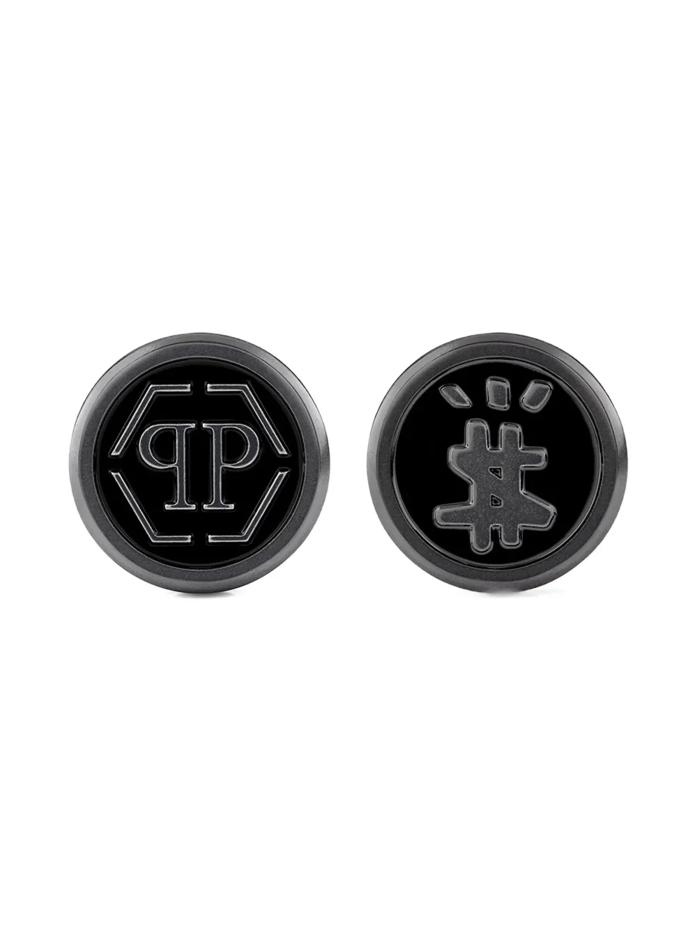 Philipp Plein logo-engraved cufflinks - グレー Philipp Plein logo-engraved cufflinks - グレー