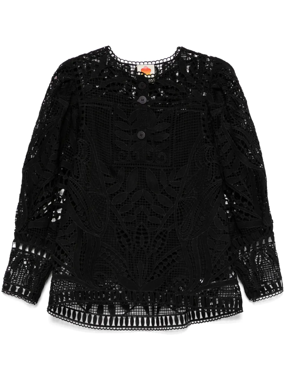 guipure-lace puff-sleeve blouse