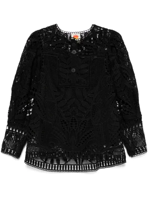 FARM Rio guipure-lace puff-sleeve blouse