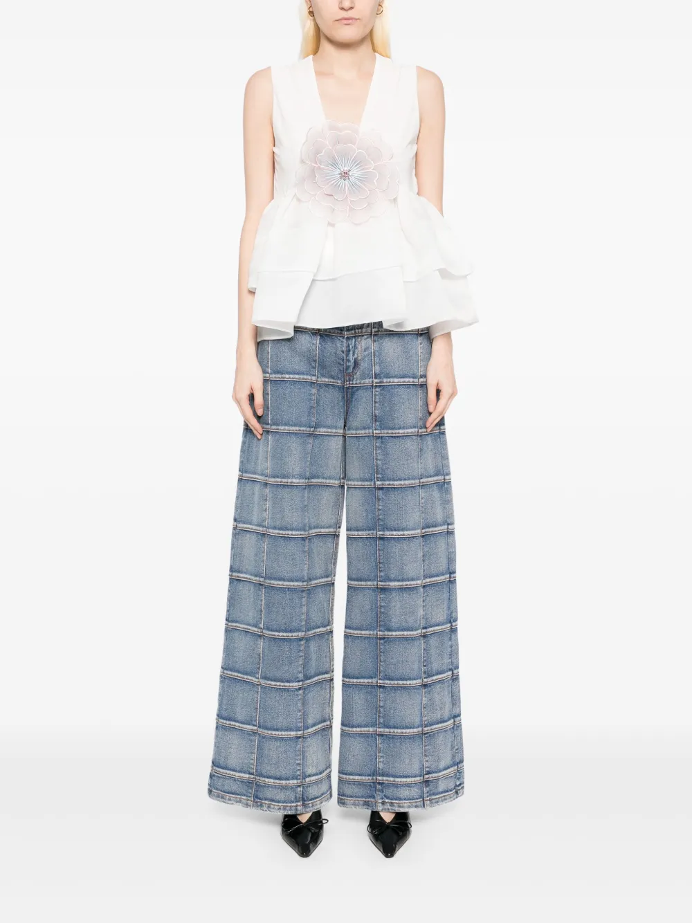 Cynthia Rowley Windowpane jeans met wijde pijpen - Blauw