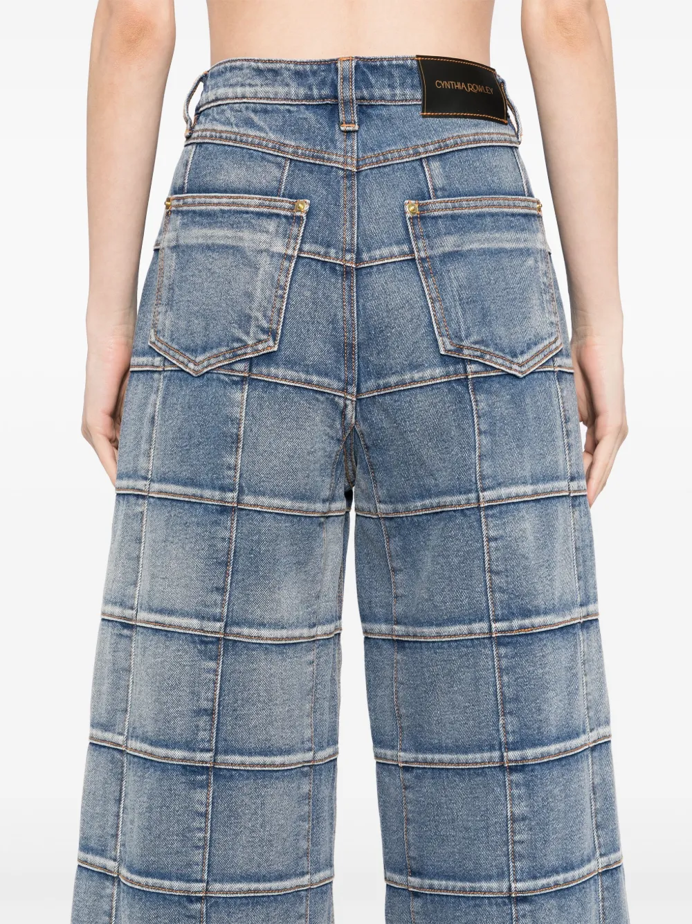 Cynthia Rowley Windowpane jeans met wijde pijpen Blauw