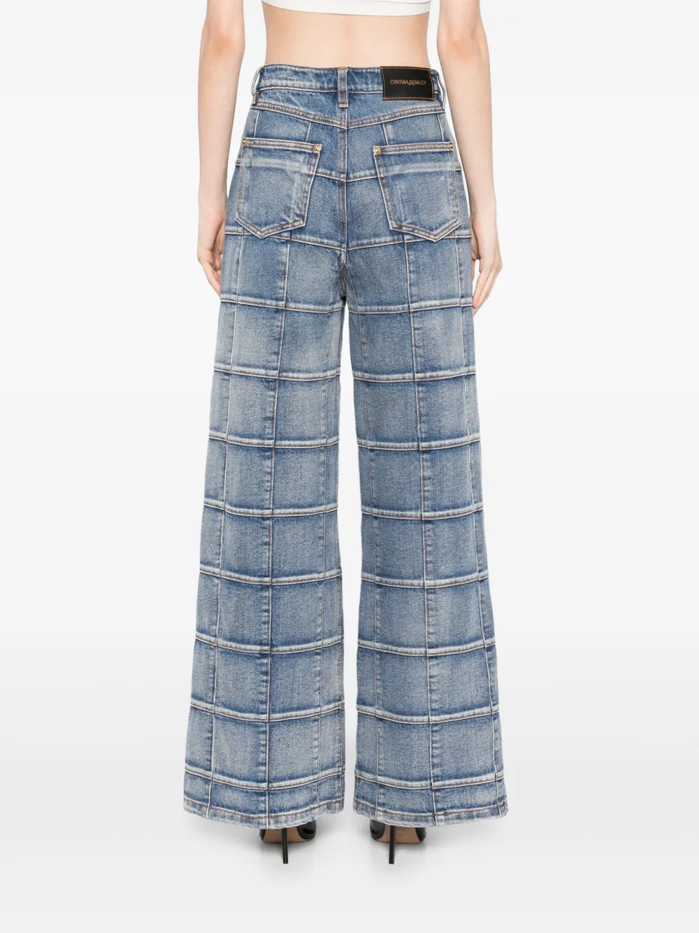 Cynthia Rowley Windowpane jeans met wijde pijpen Blauw