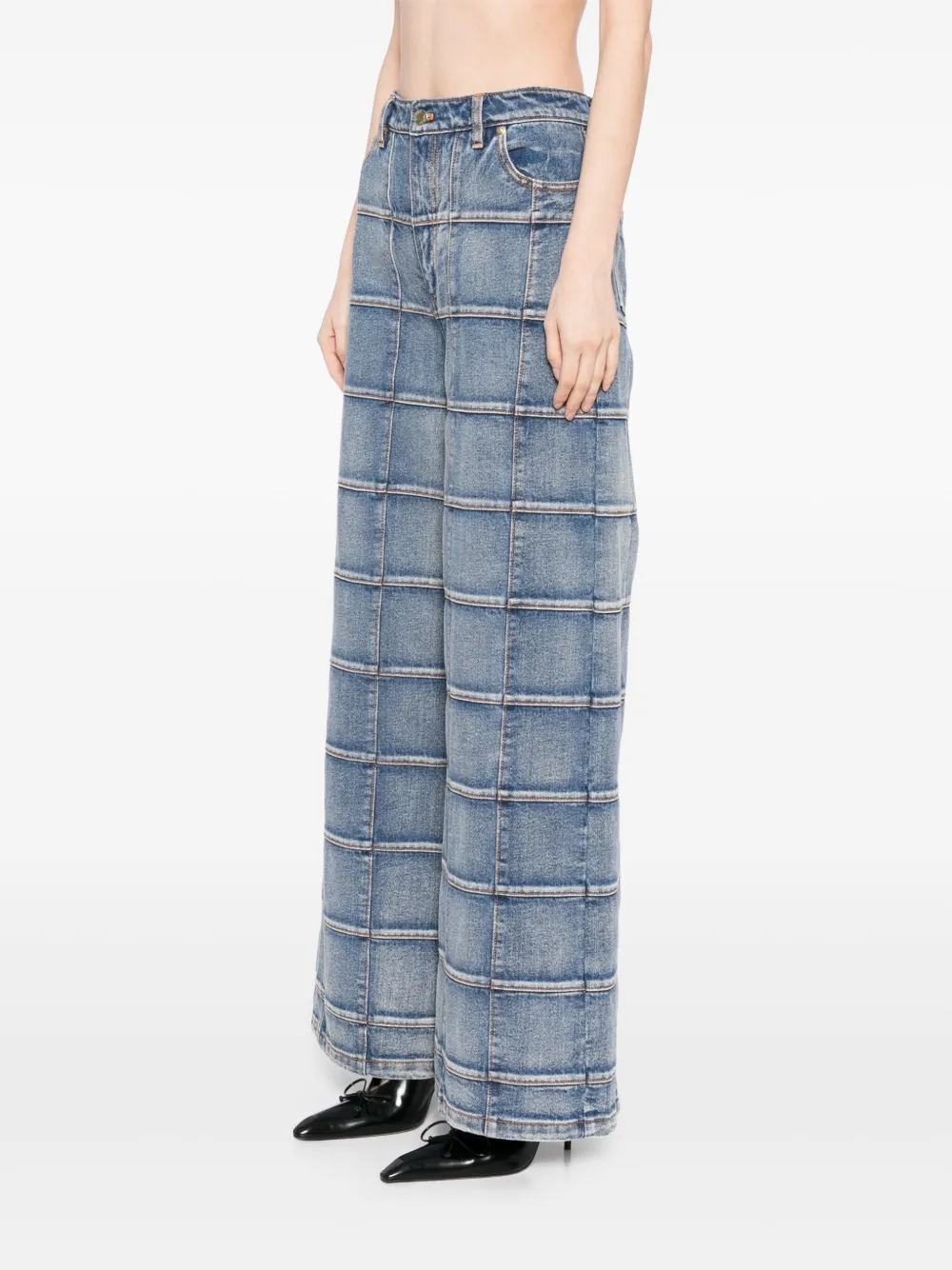 Cynthia Rowley Windowpane jeans met wijde pijpen Blauw