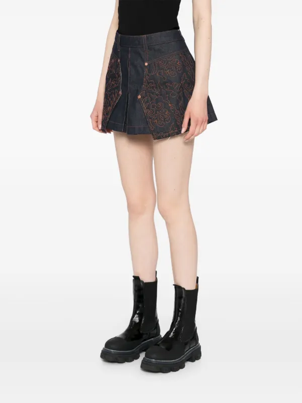 ■ANDERSSON BELL■ Embroidered panel pleated denim skirt apa Andersson Bell Embroidered Panelled Pleated Denim Skirt