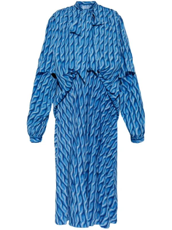 balenciaga dress blue Balenciaga Blue floral print ruffle Satin Midi Dress Spring 2020  Basha  Gold