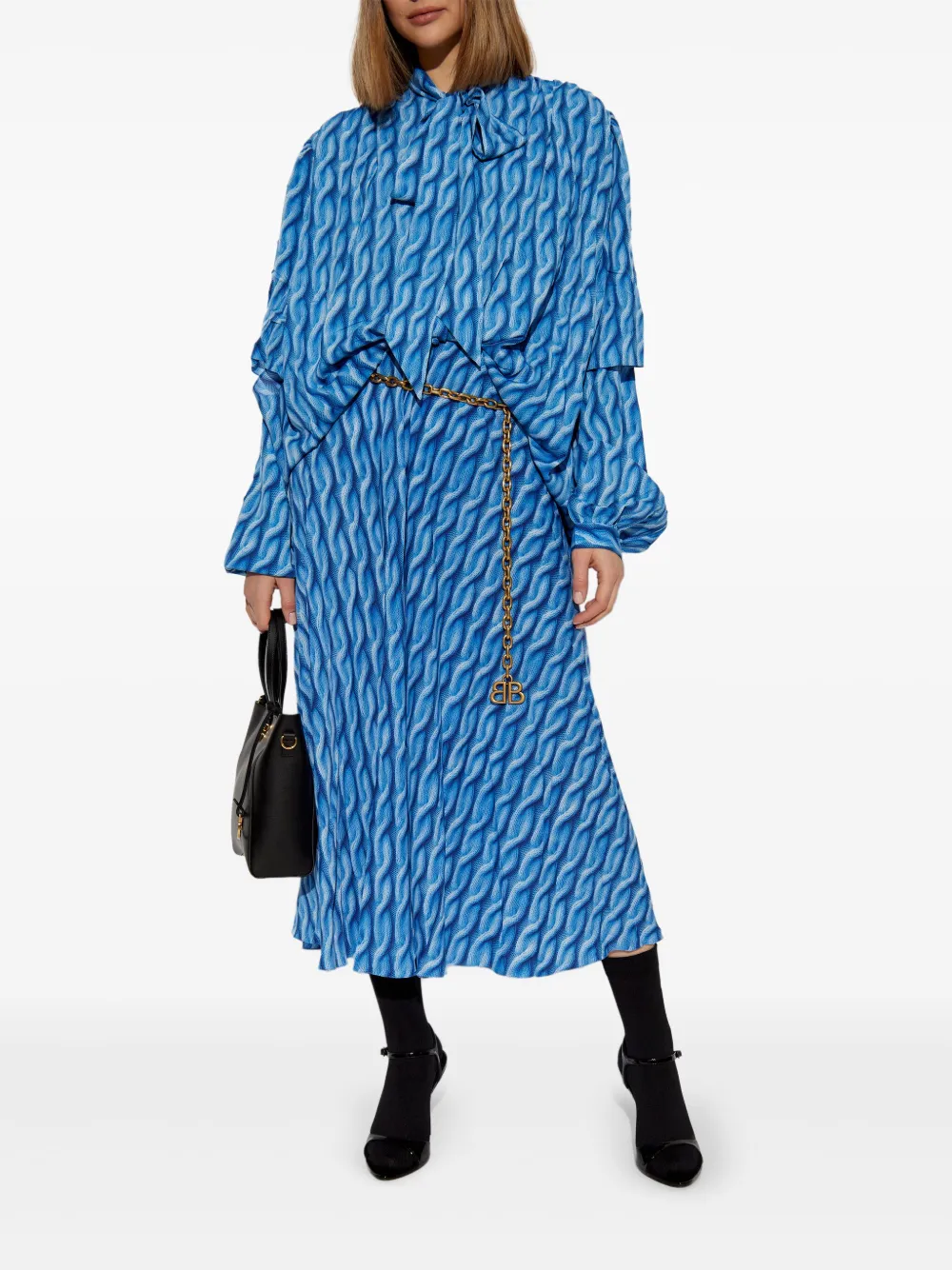 Balenciaga cable-knit-print midi dress - Blauw