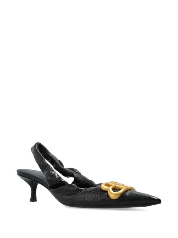 パンプス BALENCIAGA MONACO LEATHER SLINGBACK PUMPS BALENCIAGA Monaco logo-embellished crinkled-leather