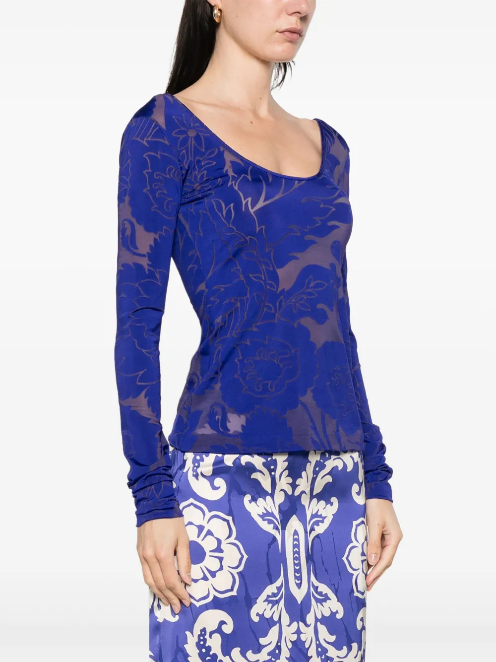 ETRO T-shirt met bloemen intarsia Blauw