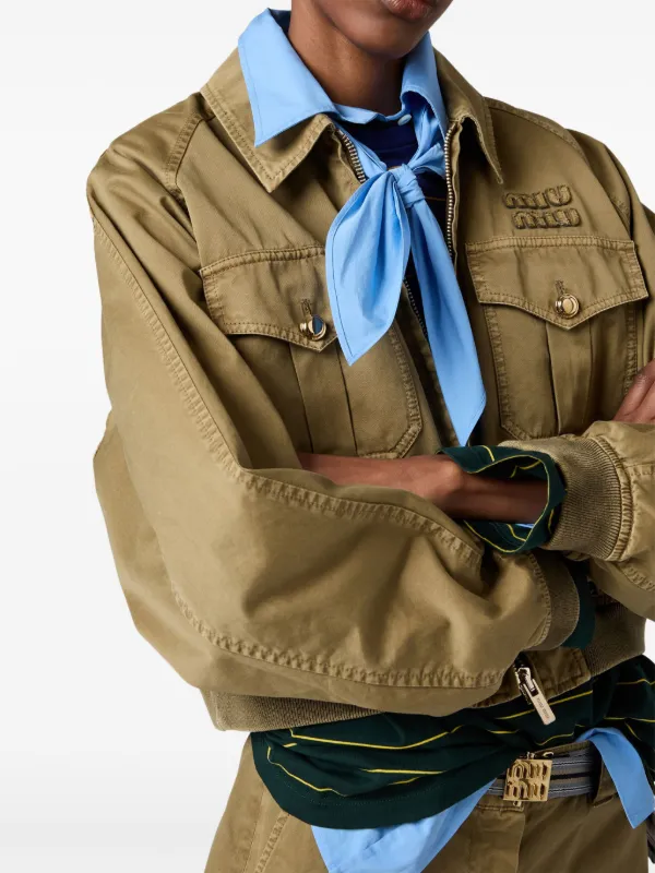 Miu Miu garment-dyed Cotton Bomber Jacket | Green | FARFETCH