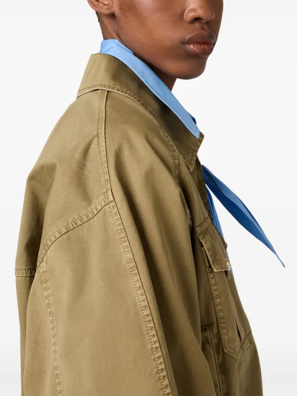 ミュウミュウ Miu Miu Cotton Jacket Miu Miu garment-dyed Cotton Bomber Jacket | Green | FARFETCH