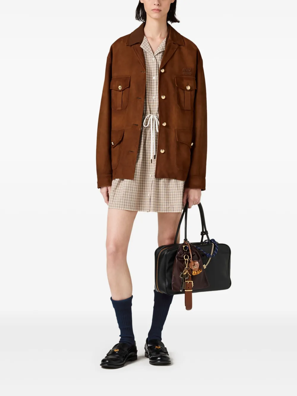 Miu Miu Geruite mini-jurk - Beige