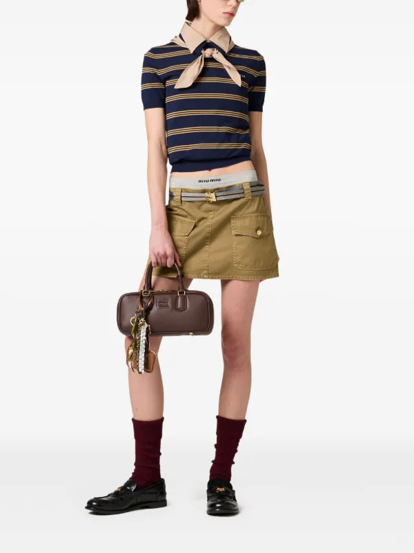 【MIU MIU】DARK GREEN COTTON MINI SKIRT Miu Miu garment-dyed Cotton Miniskirt | Green | FARFETCH TW