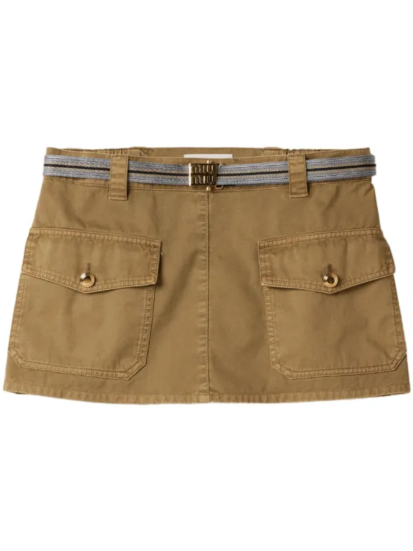 【MIU MIU】DARK GREEN COTTON MINI SKIRT Miu Miu Nylon Miniskirt in Green | Lyst