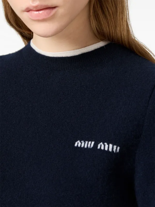 Miu Miu crew-neck T-shirt | Blue | FARFETCH JO