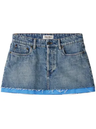 【送関込】MiuMiu☆lightweight denim pleated mini skirt Miu Miu Pleated Denim Mini Skirt light wash | modaoperandi