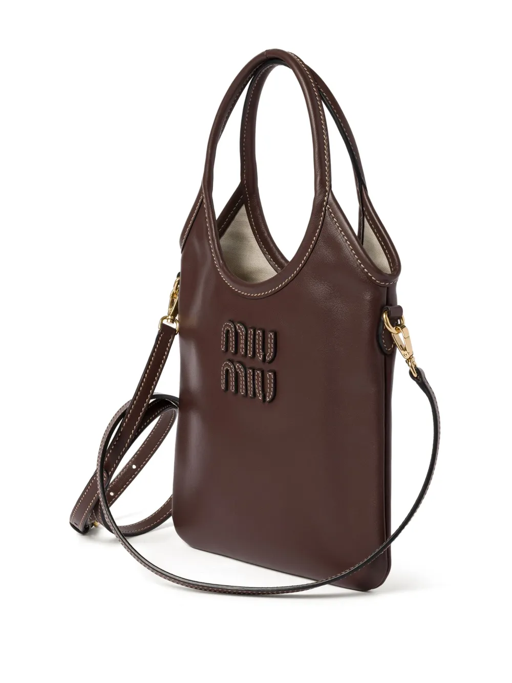 Miu Ivy leren shopper Bruin