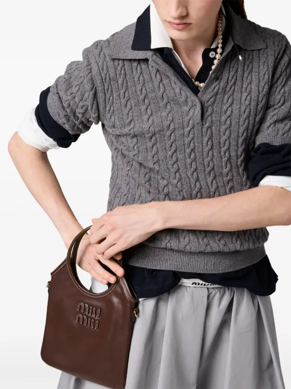 Miu Miu Ivy レザーハンドバッグ | ブラウン | FARFETCH JP