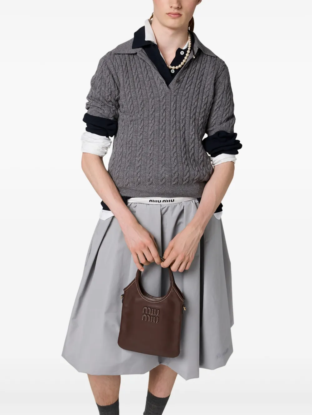 Miu Ivy leren shopper Bruin
