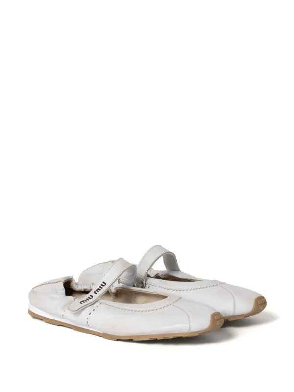 Miu Miu Leather Ballet Flats | White | FARFETCH