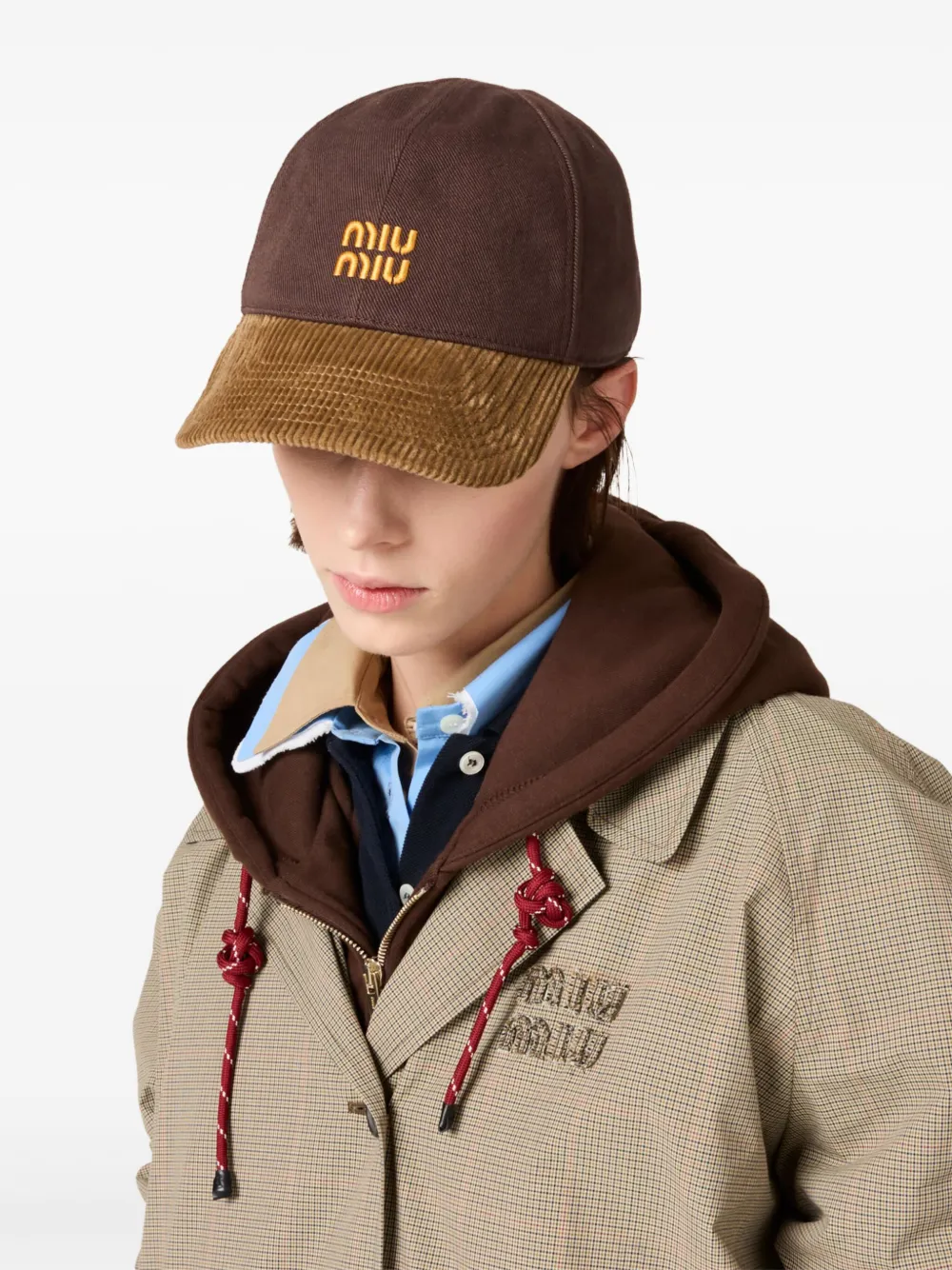 MIU MIU CORDUROY-PANEL BASEBALL CAP