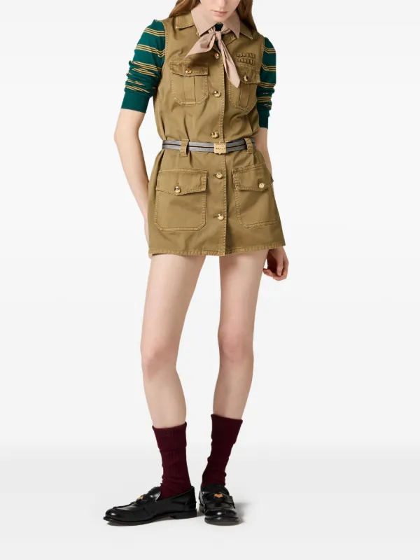 Miu Miu garment-dyed Cotton Mini Dress | Green | FARFETCH